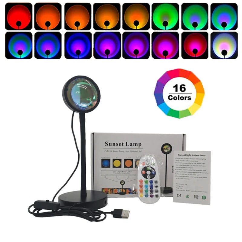 Sunset Glow LED Projector – 16 Color Room & Wall Night Light with Remote