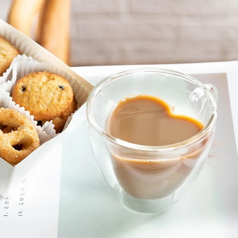 Heart-Shaped Double Wall Glass Mug 💖