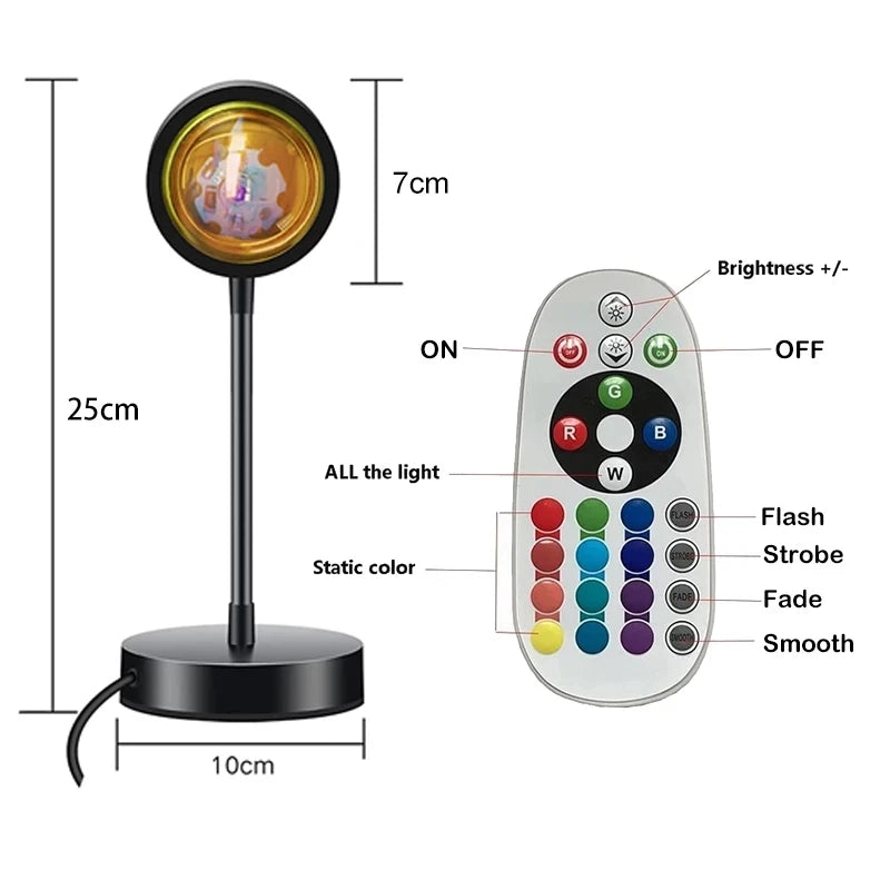 Sunset Glow LED Projector – 16 Color Room & Wall Night Light with Remote