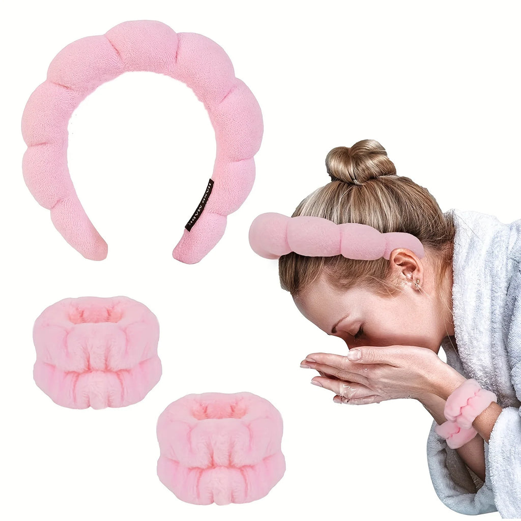 3pcs Spa Headband & Wristband Set