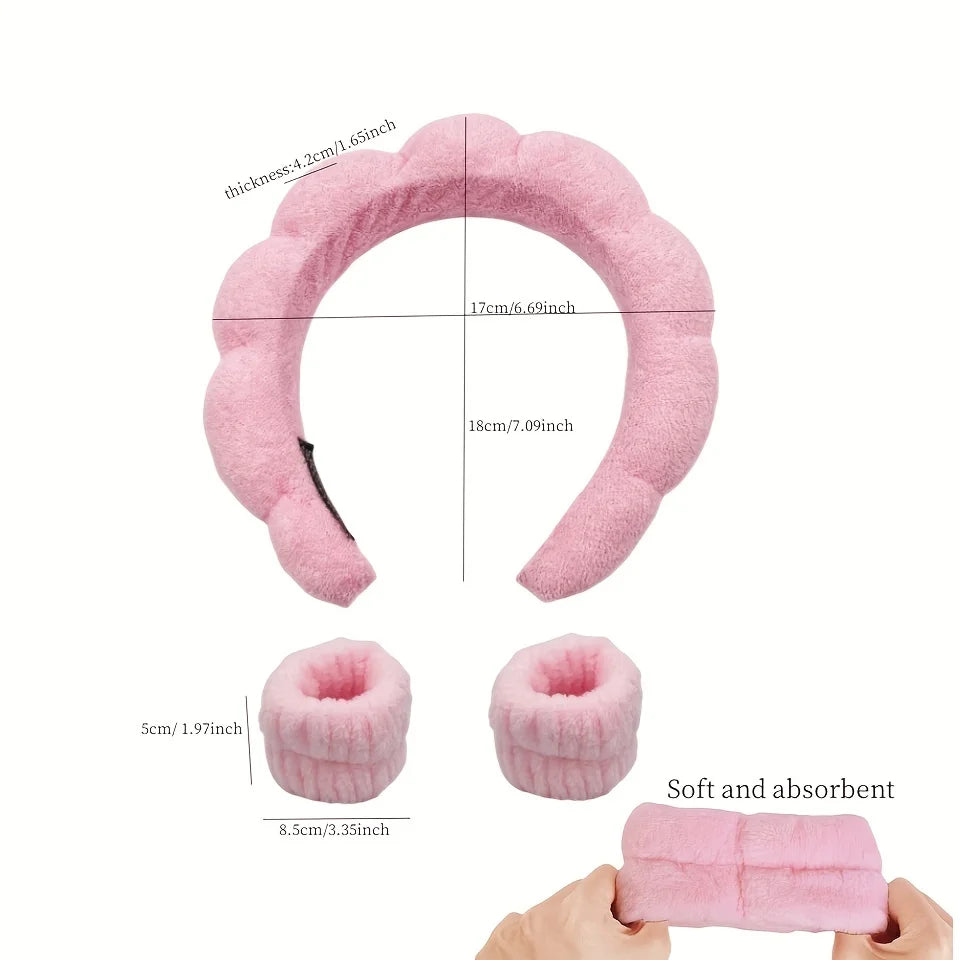 3pcs Spa Headband & Wristband Set