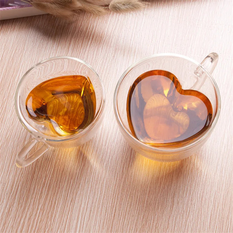 Heart-Shaped Double Wall Glass Mug 💖
