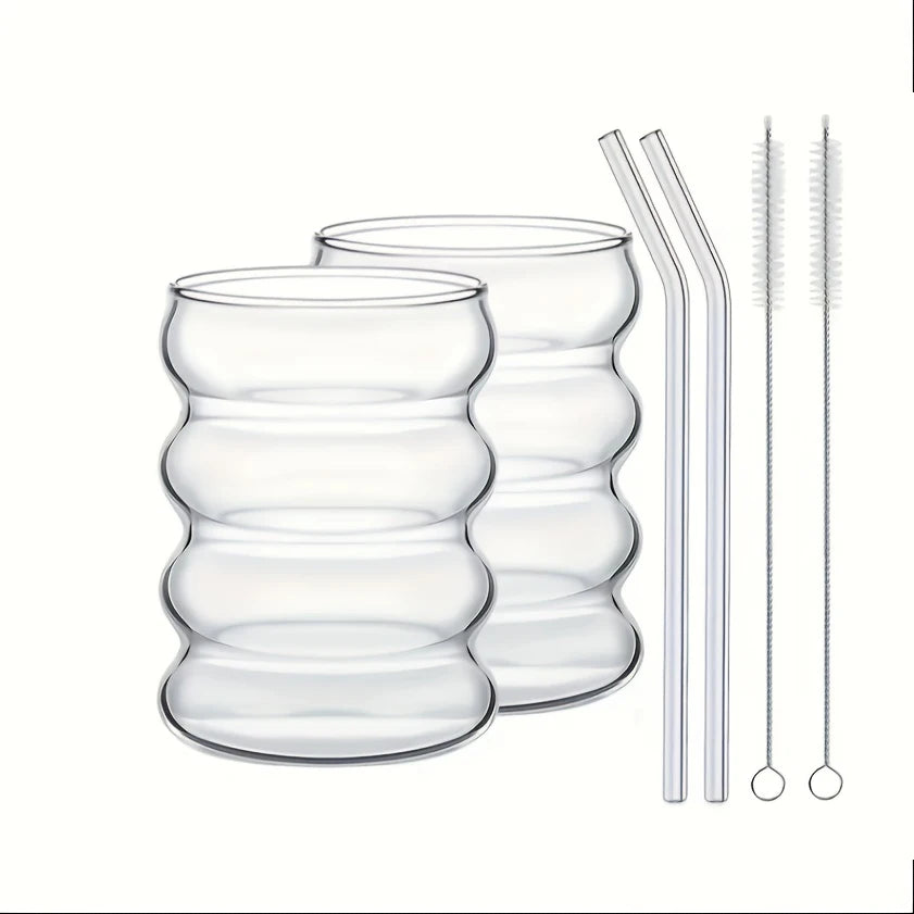 Vintage Ripple Glass Cup Set