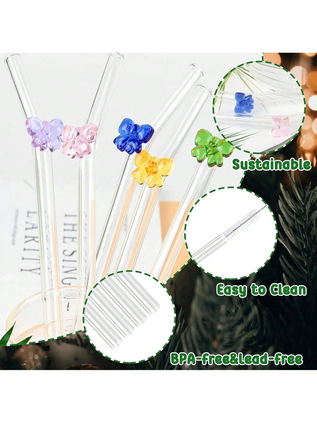 Reusable charm glass straws
